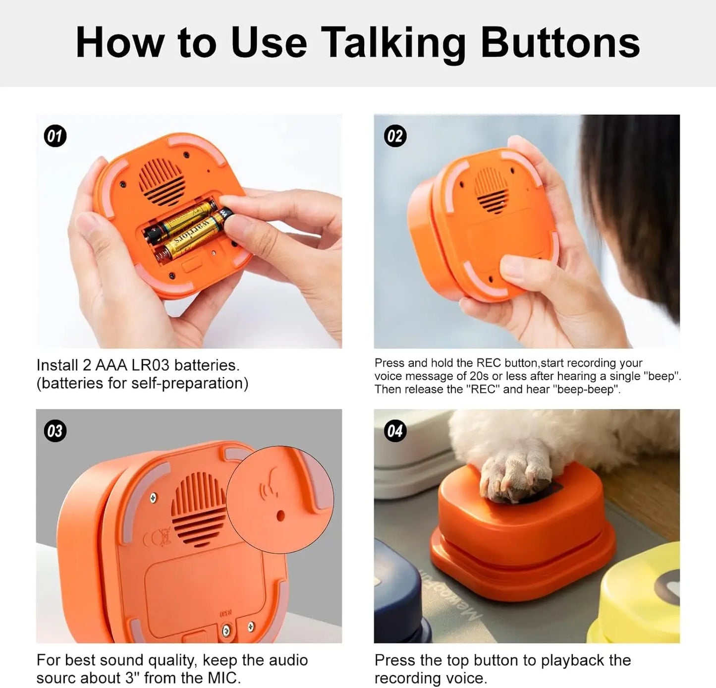 Mewoofun Dog Buttons with Rubber Mat Recordable Talking Set