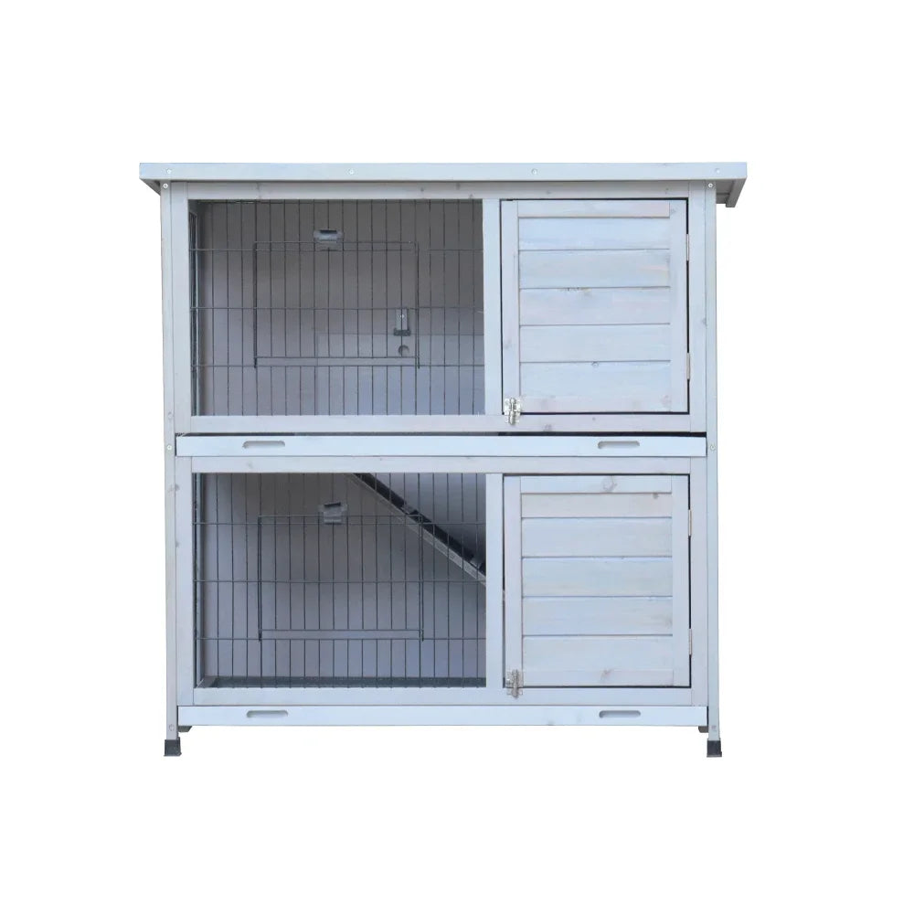 Outdoor Rabbit Hutch 2 Story Cage With Run And No Leak Trays