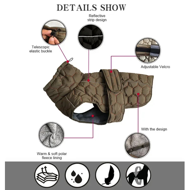 Winter Warm Reflective Snowsuit Down Jacket For Large Dogs