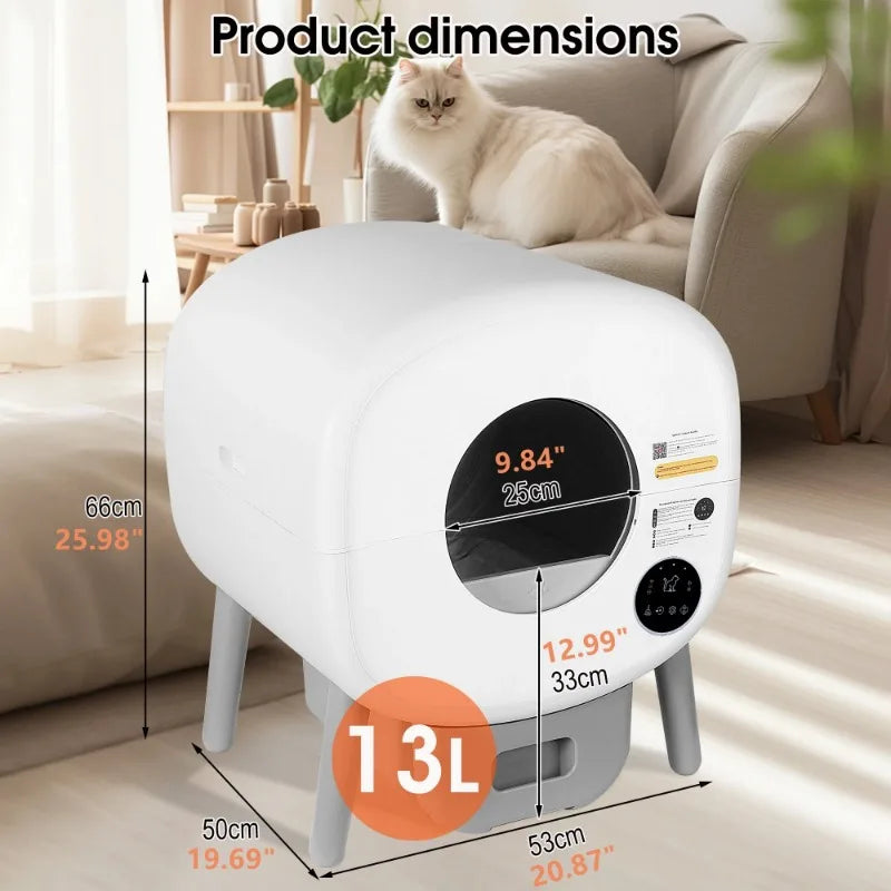 Extra Large Automatic Litter Box Self Cleaning for Multiple Cats Odor Free App Controlled with Ambient Light Waste Disposal