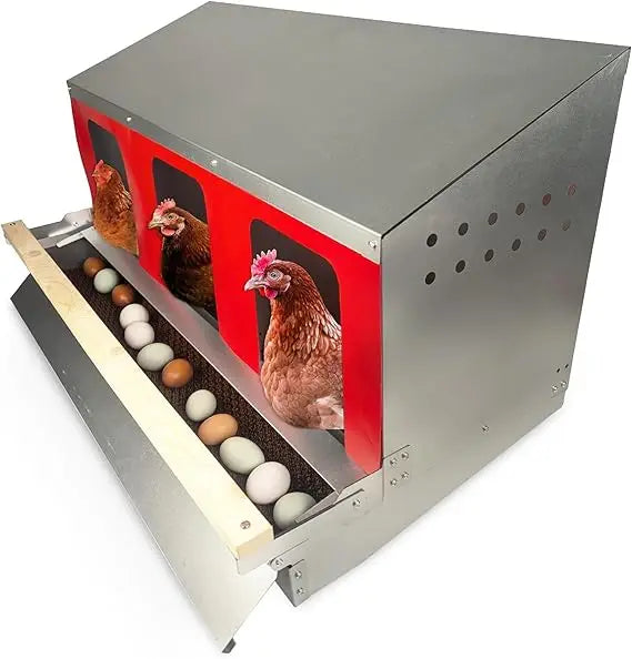 Hens Choice Roll Out Nest Box for Chickens Roll Away Nest Box 3 Compartment 36 Inch Heavy Duty Galvanized Metal