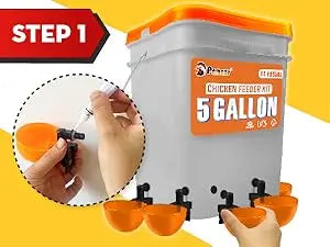 5-Gallon/44 Pounds Automatic Chicken Feeder & Waterer Set(2 Buckets), Chicken Feeder Port & Water Cup No Waste, Rain Proof