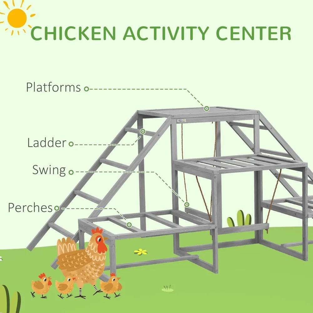 Chicken Toys for Coop Chicken Swing Set Chicken Coop Accessories with Perches Wood Stand Ladder Platforms