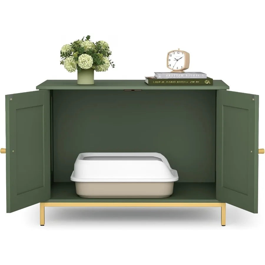 Modern Cat Litter Box Enclosure With Metal Frame For Indoor Use Stylish Pet Washroom Furniture Fits Most Litter Boxes