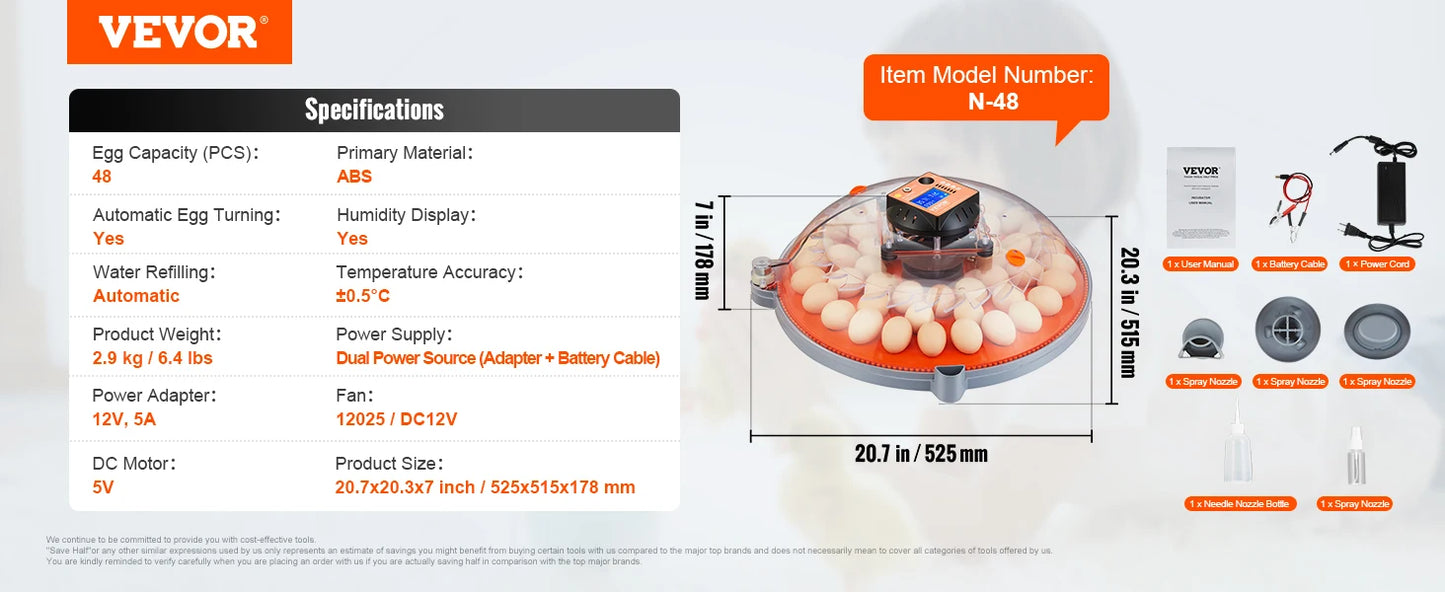 VEVOR Egg Incubator Automatic Egg Turner with Temperature Control