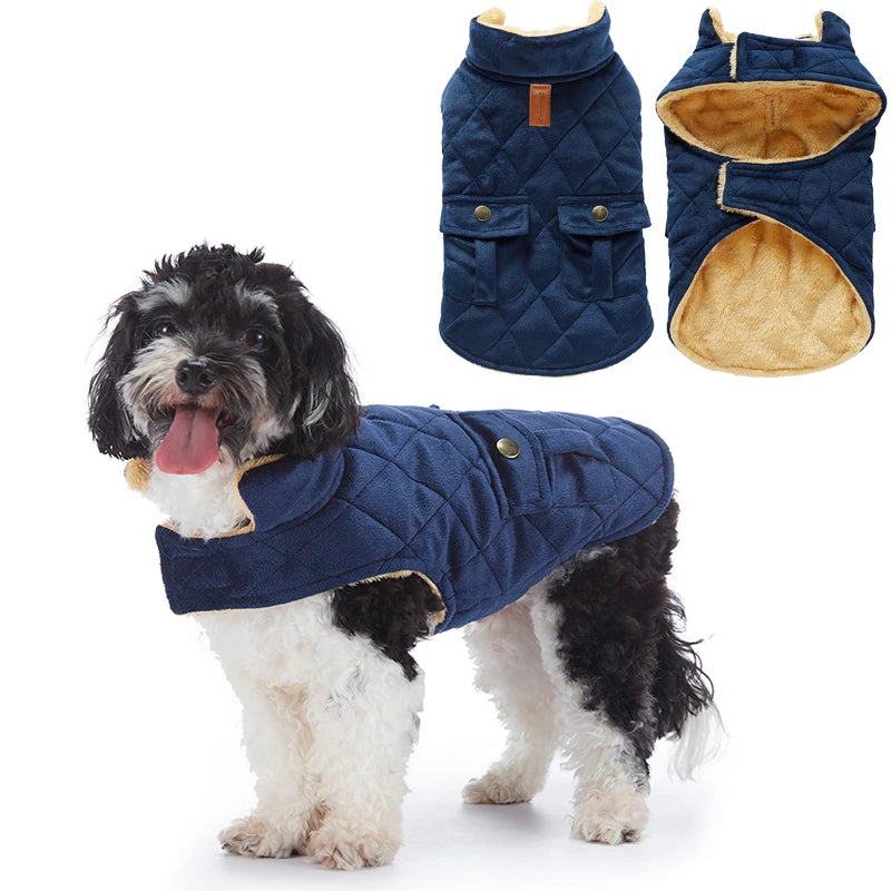 Winter Warm Plush Dog Jacket With Thick Double Pockets