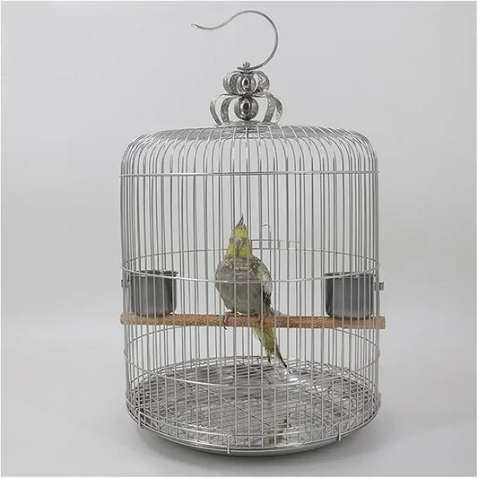 Large Stainless Steel Birdcage Round Design for Parakeets and Parrots Black Phoenix Peony Villa