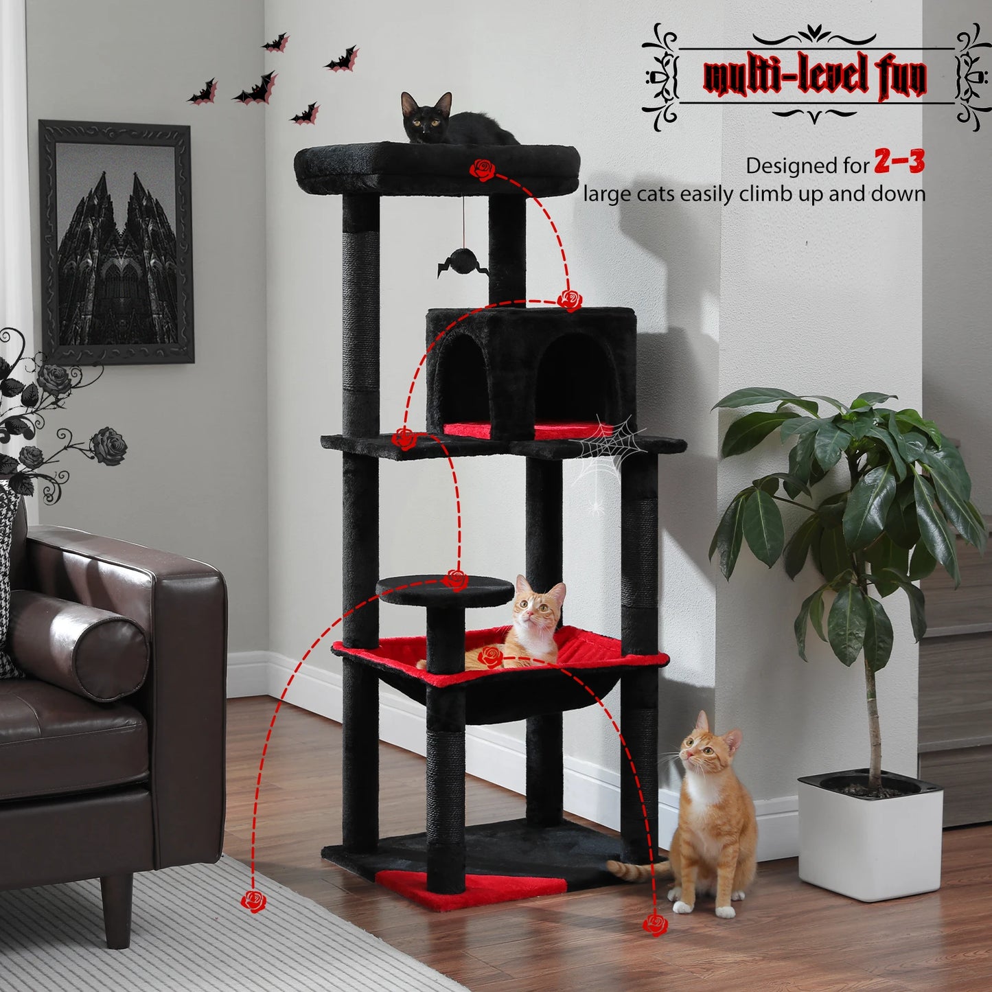 Cat Tree for Indoor Cats 5 Level Cat Tower with Large Hammock Sisal Covered Scratching Posts Cozy Condo Top Perch
