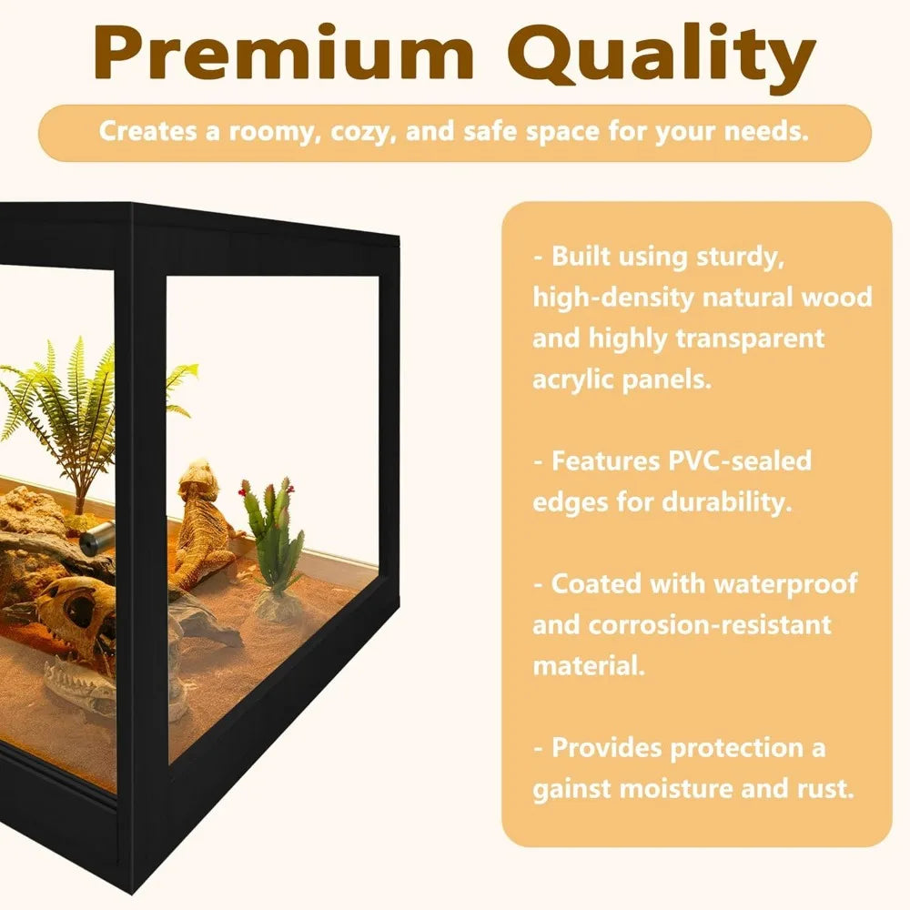 60 Gallon Prolee Reptile Enclosure With Metal Mesh Roof And Lockable Door Black