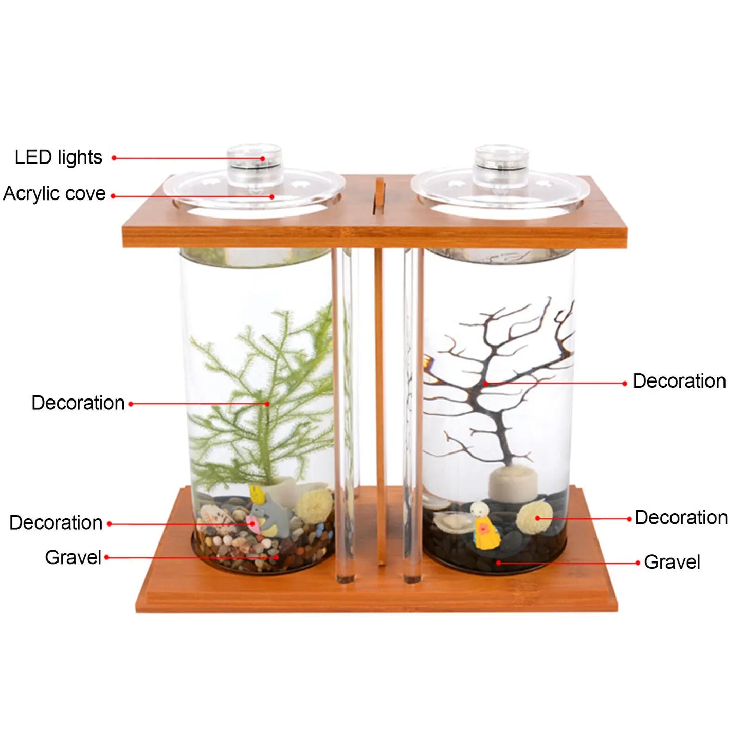 Glass Betta Fish Tank with Bamboo Base Mini Aquarium for Desktop Use