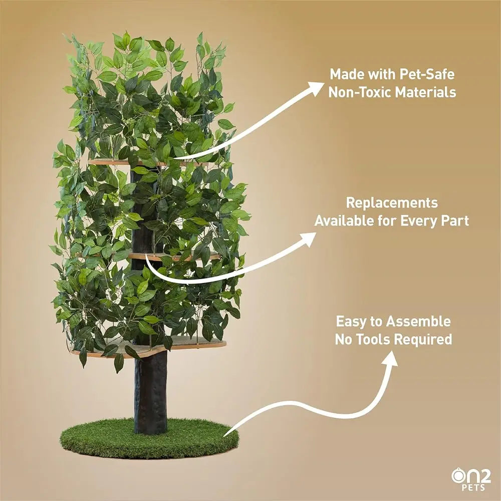 Made In USA Cat Tree With Leaves And Cat House Activity Tree For Indoor Cats Three Level Cat Condo