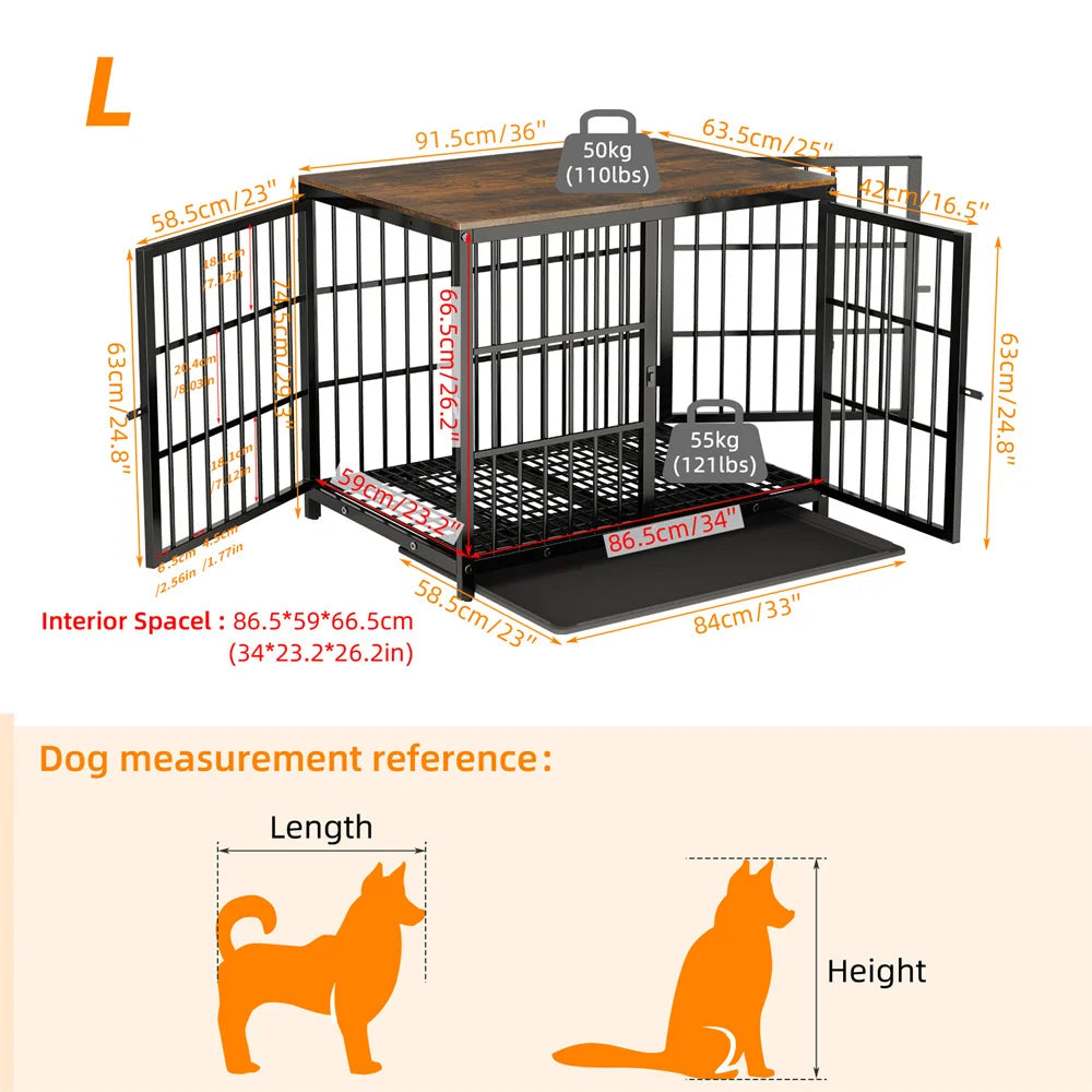 Large Wooden Dog Crate Indoor Furniture Style Elevated Pet Dog Cage Kennel End Table Lattice Playpen with 3 Doors