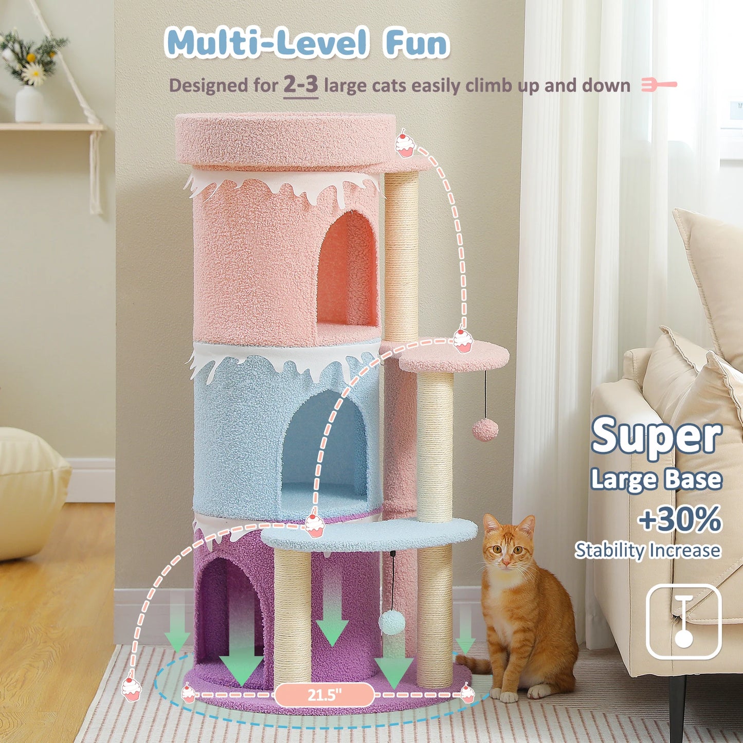 Cat Tree For Large Cats With Top Perch And Sisal Scratching Posts Indoor Cat Tower Gift