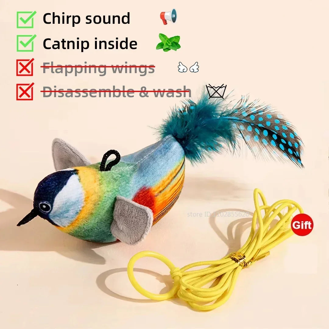 Bird-Shaped Cat Toy Interactive Toys Dog Rechargeable Chirping Flapping Bird Catnip Touch Activated Squeak Plush Toy Pet