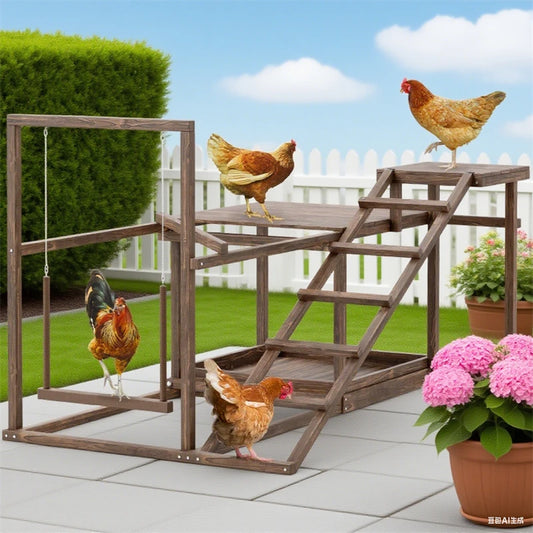 Wooden Chicken Playground With Perch Swing Ladder Platforms