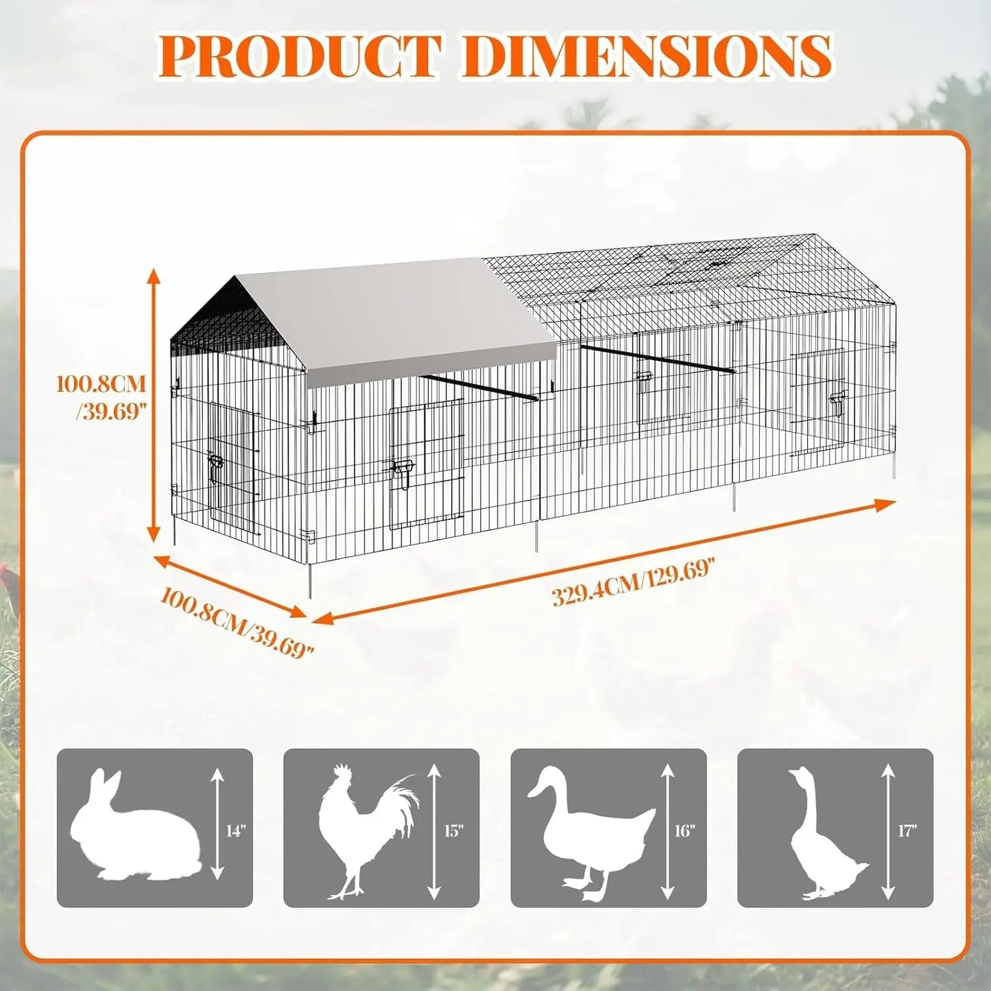Metal Chicken Coop Portable Poultry Cage Outdoor Backyard Farm Rabbit Duck Chicken Run