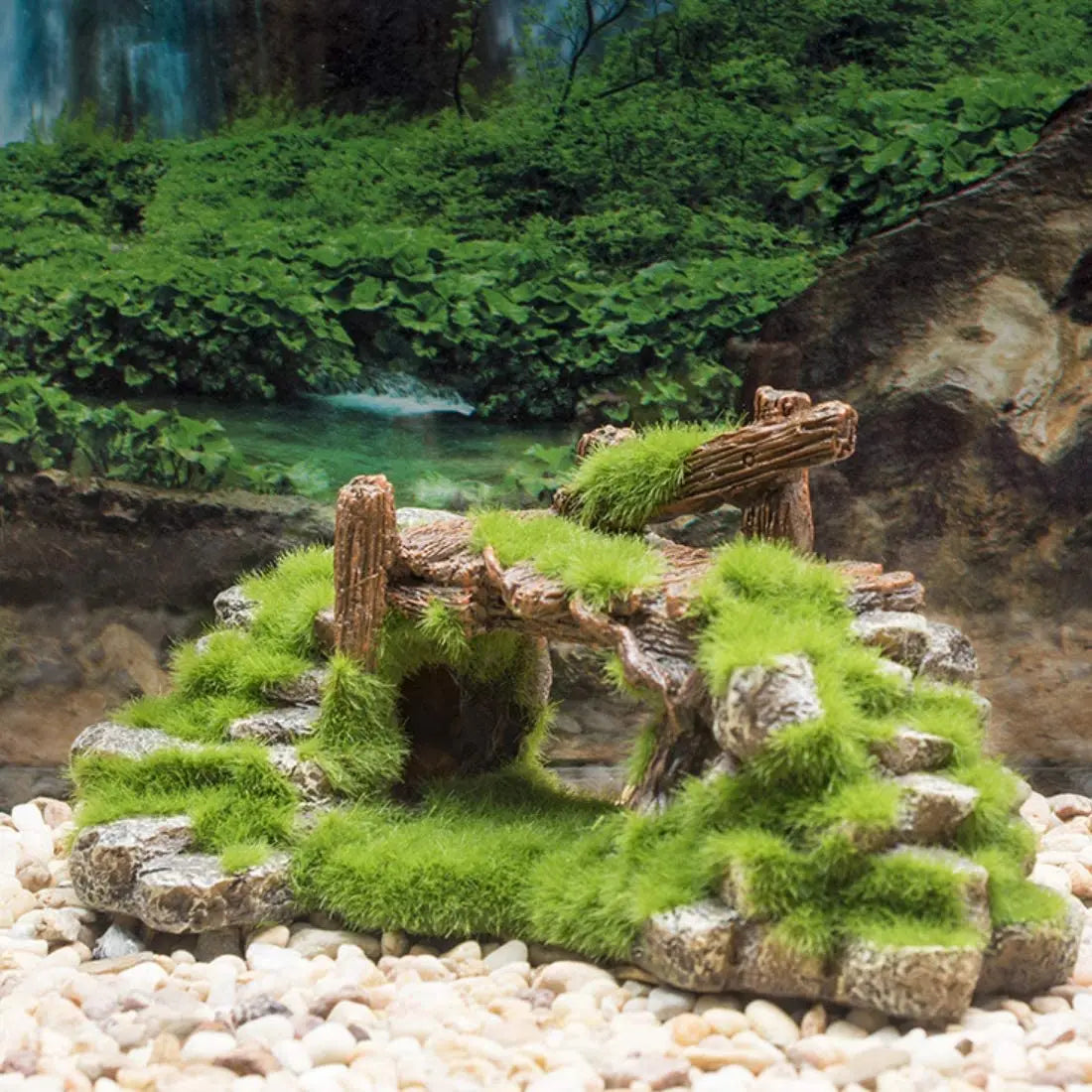 Fish Tank Decoration Moss Rockery Stone Plants Turtle Habitat Shelter
