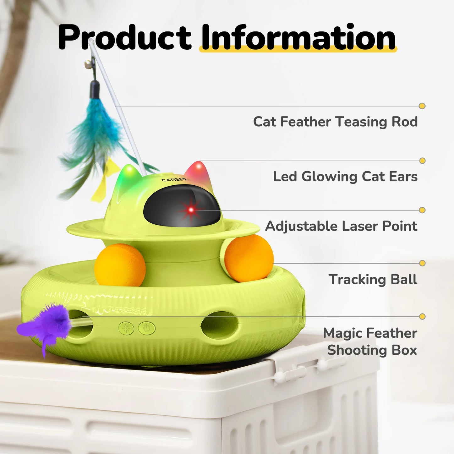 Catism Upgraded Pet Toys KM25 Magic Box Cat Teaser with Base Feather Head Butterfly and Blue Ball
