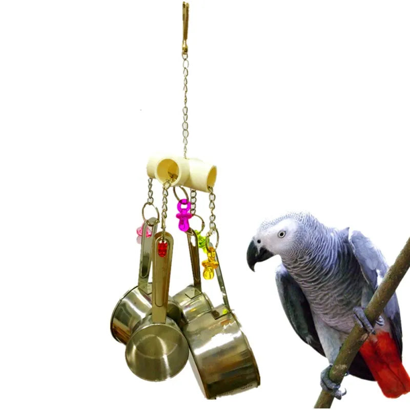 Durable Stainless Steel Cup Toys for Parrots and Amazons