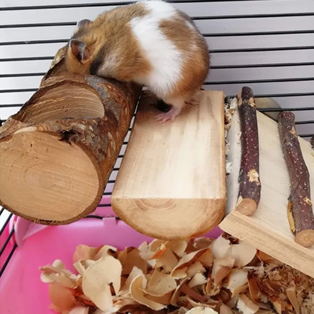 4 Pack Natural Wood Bird Perch Toys Hanging Platform Swing