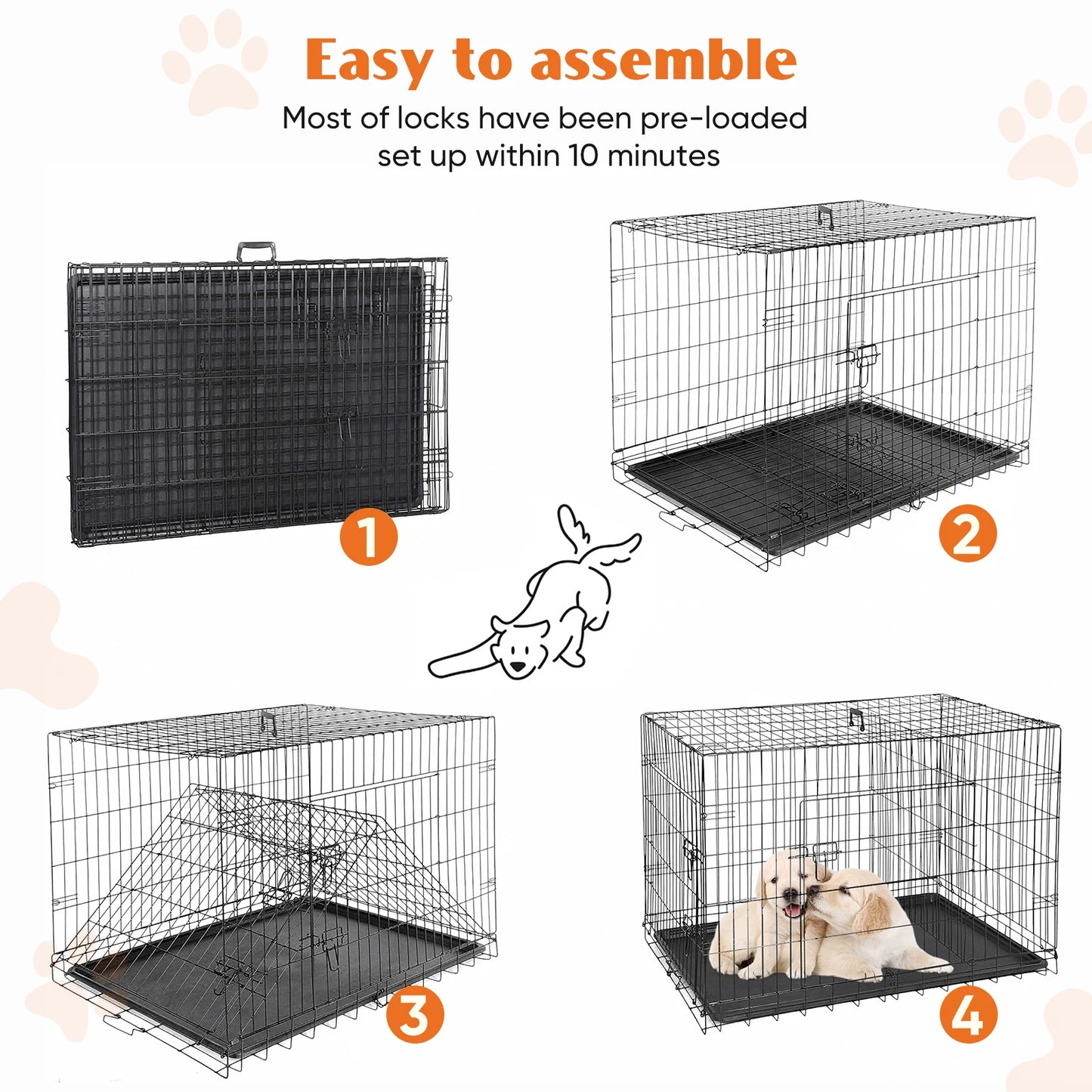 JHK Double Door Folding Metal Wire Dog Cage Extra Large Kennel