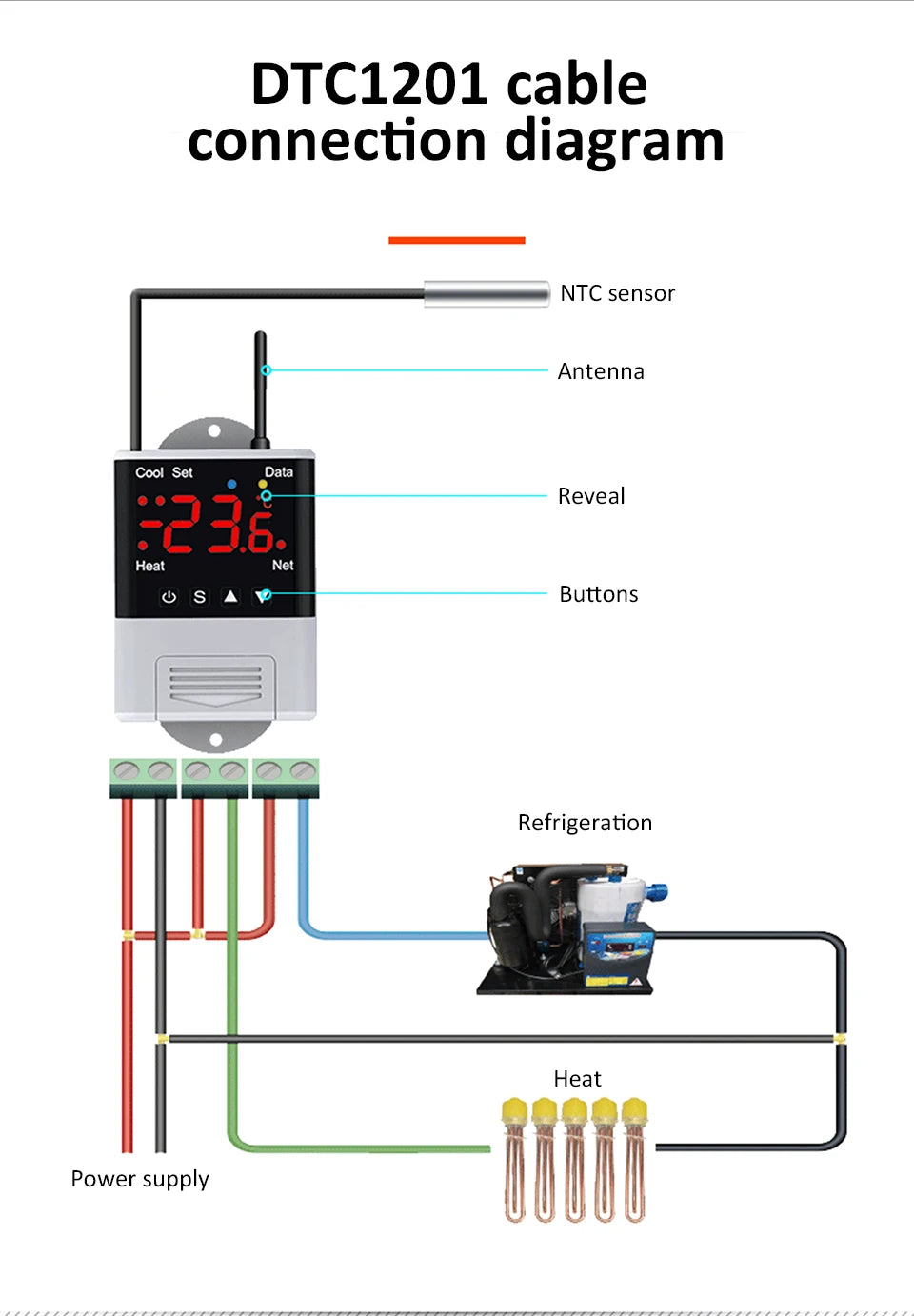 Smart Thermostat AC110~230V WiFi Digit Temperature Controller -40-99℃ Heating Cooling Thermostat forReptile/Incubator/Greenhouse