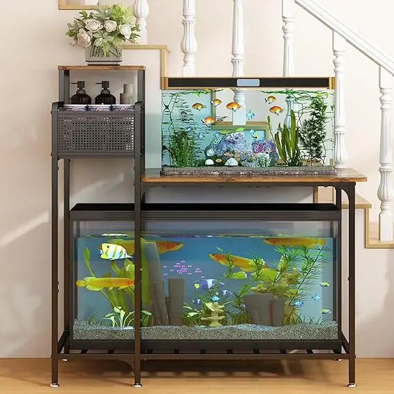 10-20 Gallon Aquarium Stand With Cabinet Storage Black Metal Frame 330 Lbs