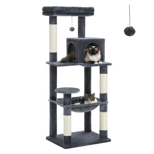 Cat Tree for Indoor Cats 5 Level Cat Tower with Large Hammock Sisal Covered Scratching Posts Cozy Condo Top Perch