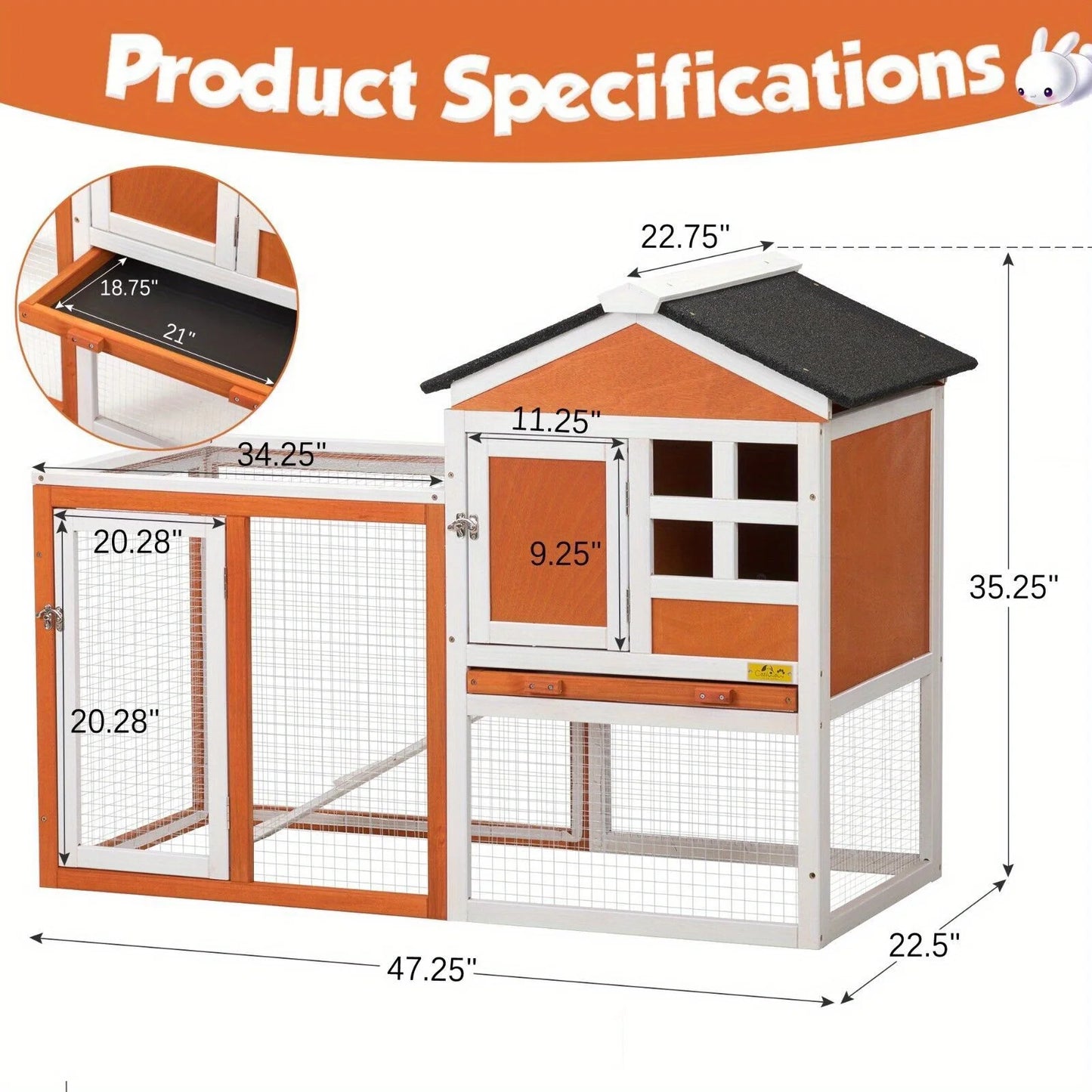 Wooden Rabbit Hutch Cage House Habitat Pet Chicken Coop Outdoor Medium Size