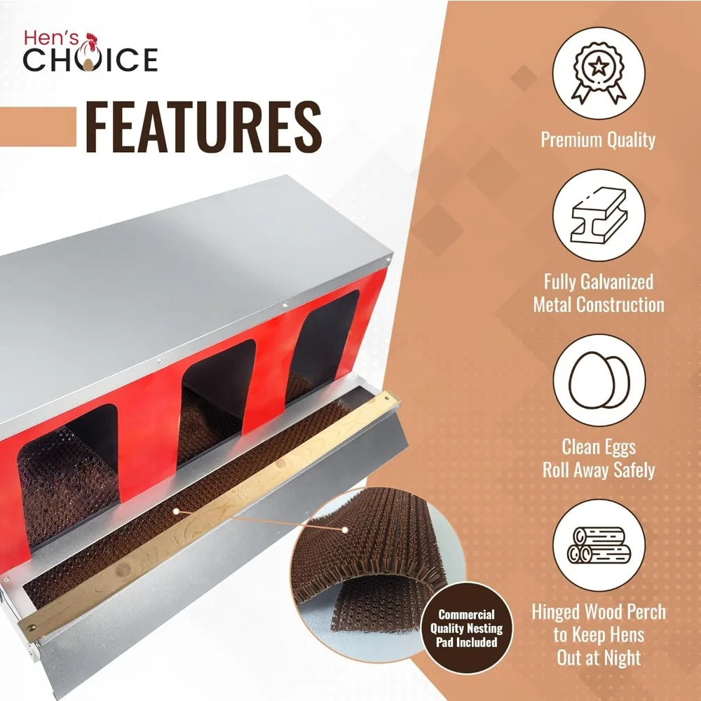 Hens Choice Roll Out Nest Box for Chickens Roll Away Nest Box 3 Compartment 36 Inch Heavy Duty Galvanized Metal