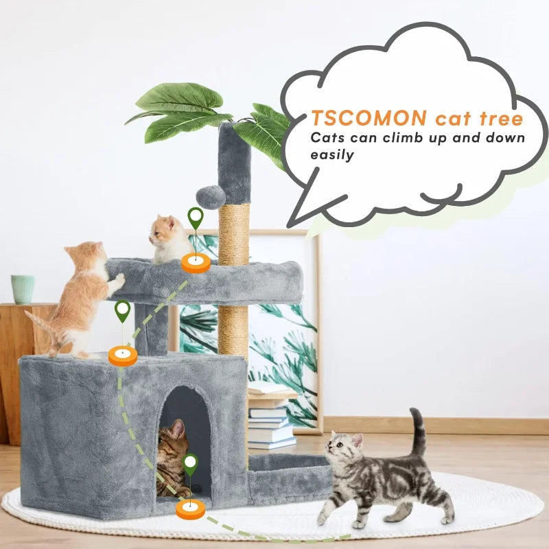 31.5" Cat Tree Tower for Indoor with Green Leaves Design