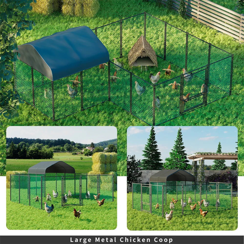 Heavy Duty XXL Chicken Run Coop Cage Walk In Coop Poultry Hen Rabbit Metal Kennel Hutch Pen with Waterproof UV Cover Outdoor