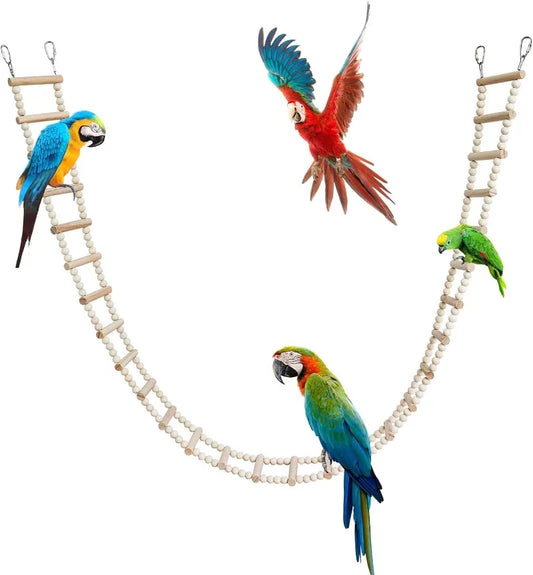 Wooden Bird And Hamster Ladder Bridge 28 Step Climbing Toy For Parrots Rats Squirrels Parakeets