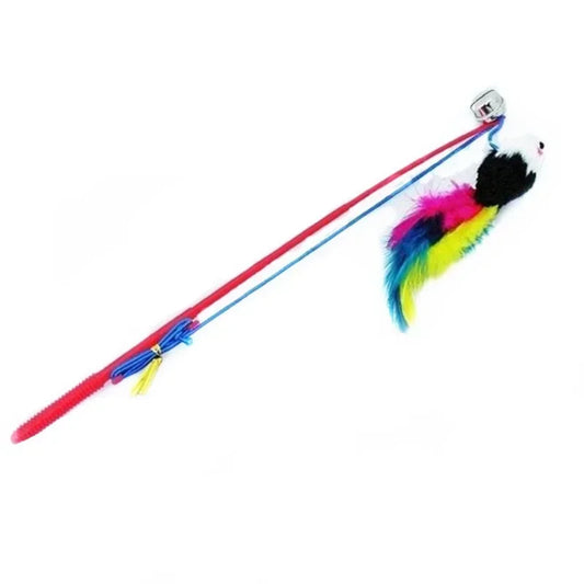 Fishing Rod Type Colorful Mouse Feather Cat Stick Interactive Toy Elastic Rope Telescopic Boredom Relief
