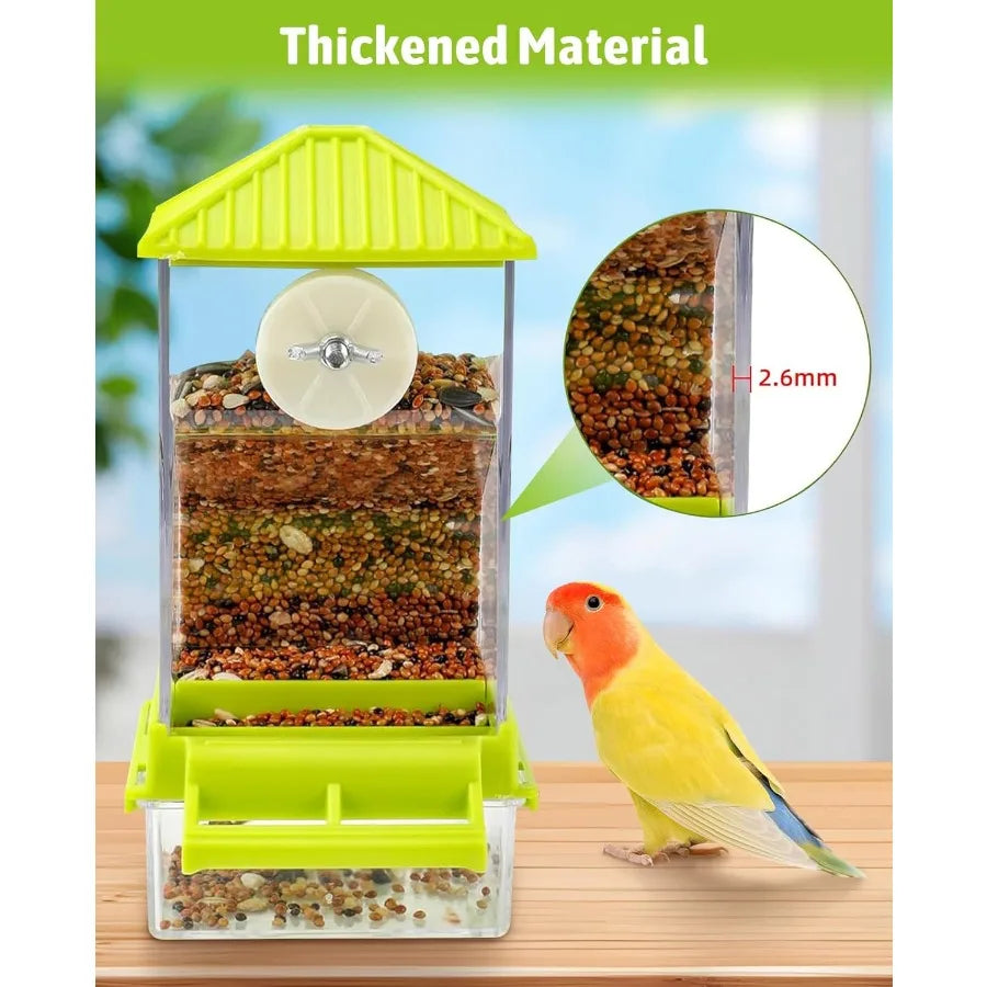 Automatic Bird Feeder No Mess Seed Food Container With Perch Transparent Parrot Cage Accessories For Parakeets