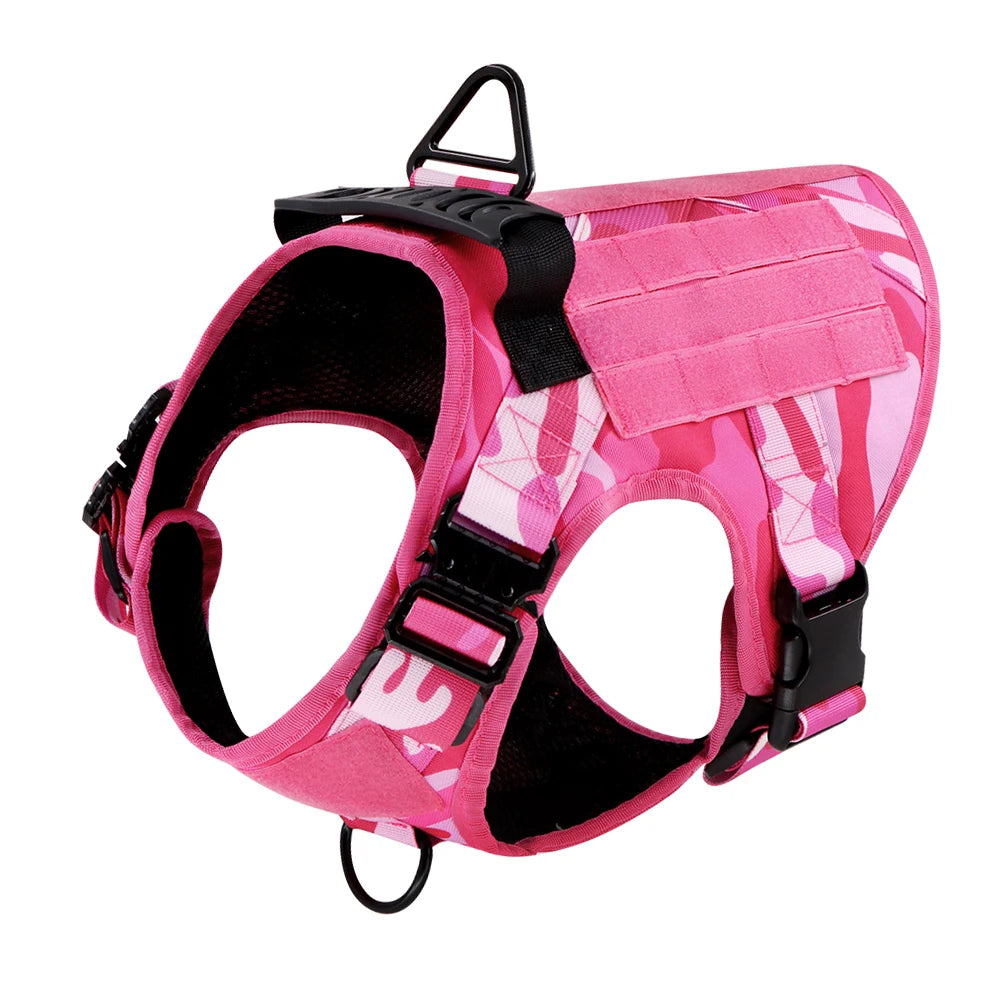 Military Pink Camouflage Adjustable Dog Harness Large Dogs
