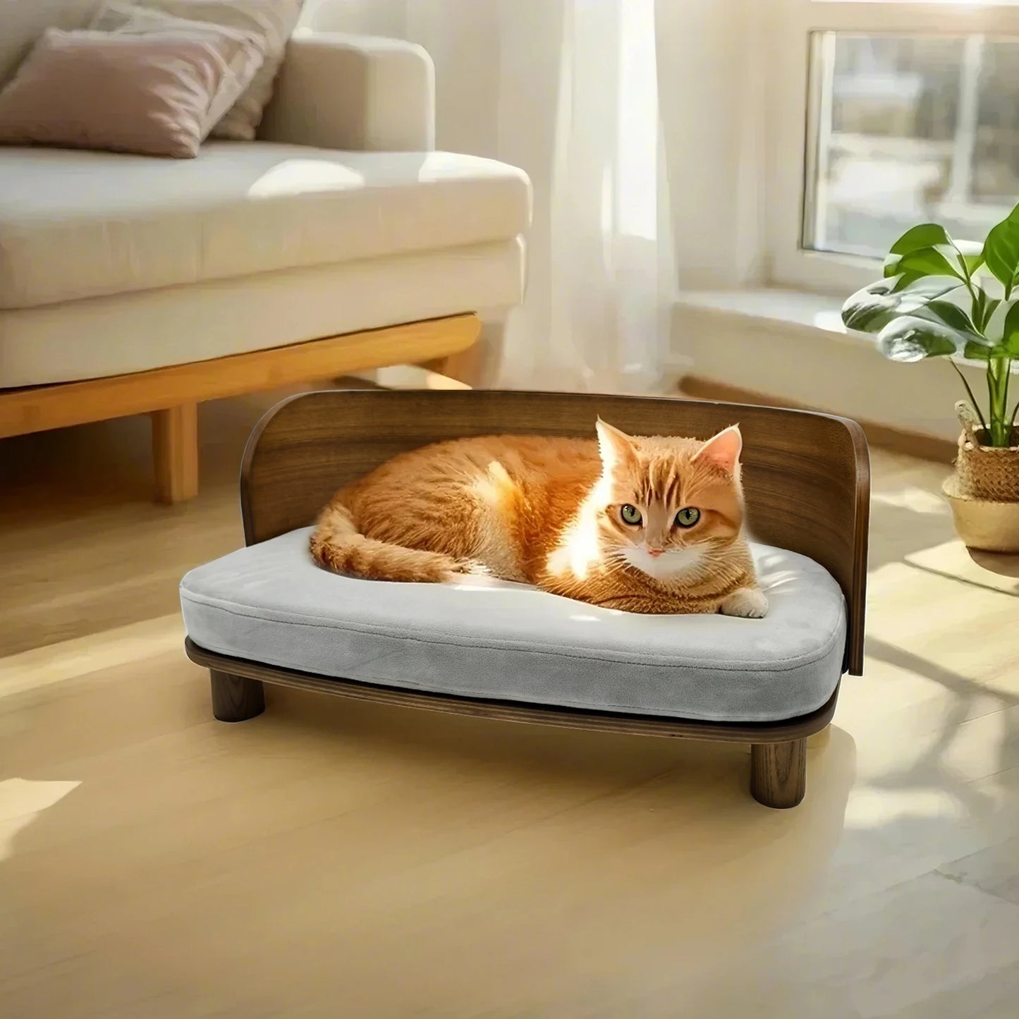 BingoPaw S/M Elevated Cat Bed Wooden Indoor Pet Sofa Chair