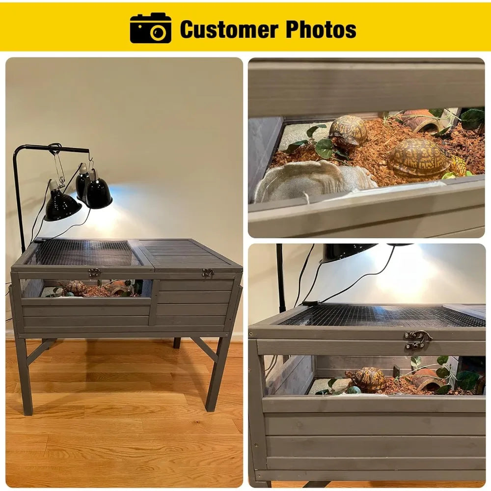 Wooden Tortoise Habitat With Detachable Legs Lamp Holder