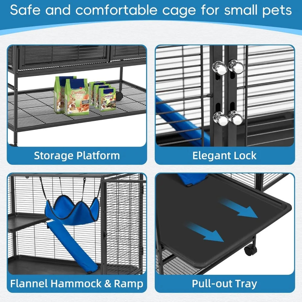 40 Inch Large Metal Rolling Ferrets Cage 2 Tiers Small Animal Cages Critter Nation Cage for Rats Chinchillas 0.5 Inch Bar Spacing