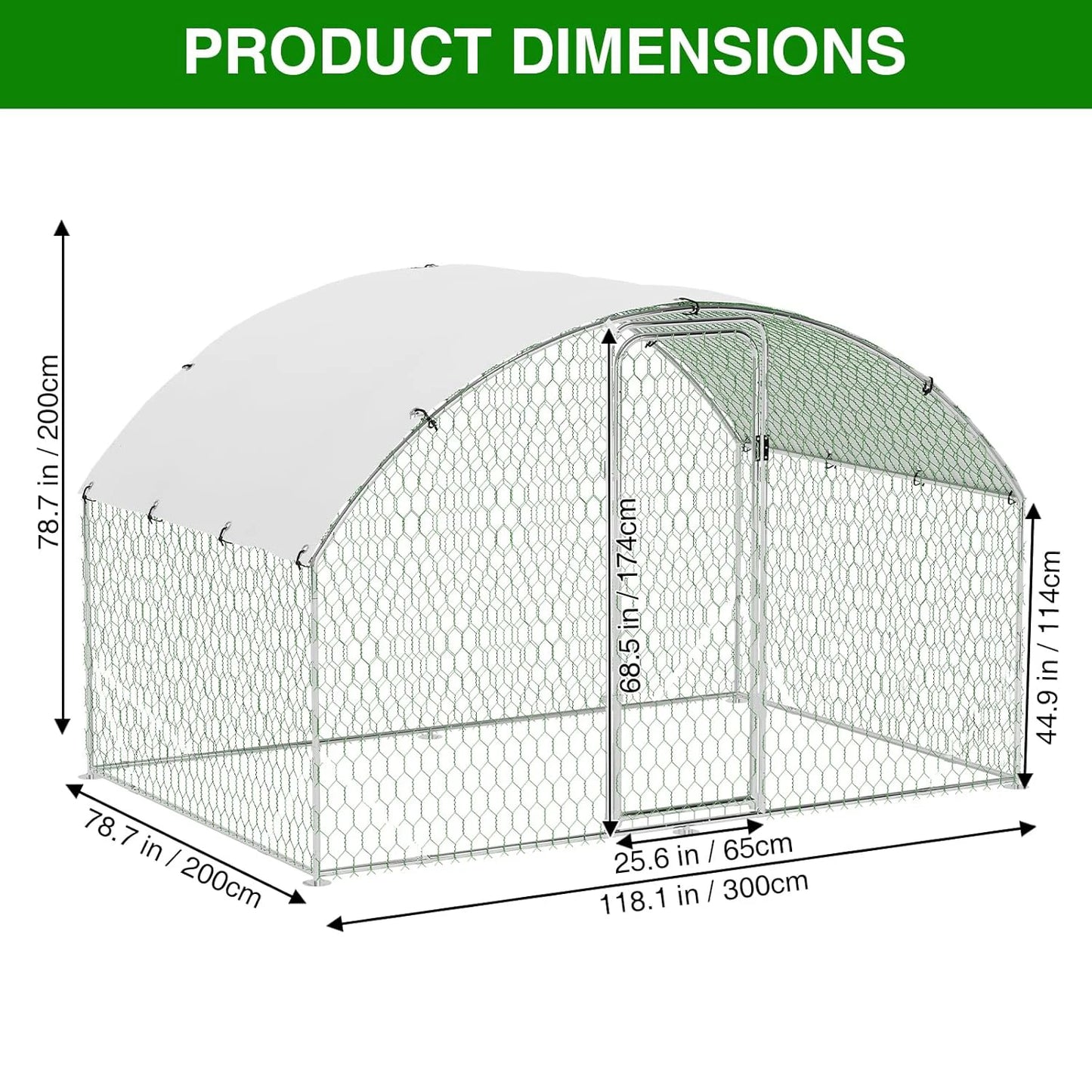 Large Metal Chicken Coop Walk-in Poultry Cage for Outdoor Waterproof UV-Resistant Cover Lockable Door Large Chicken Run for Farm