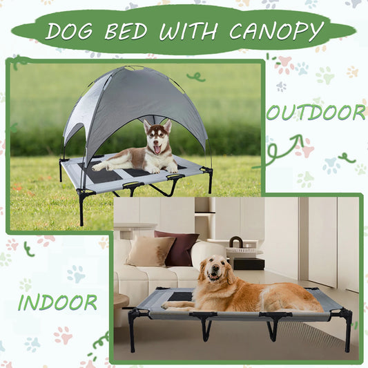 Dog Bed with Canopy Anti Scratch Oxford Fabric Portable Elevated Cot for Large Dogs Indoor Outdoor