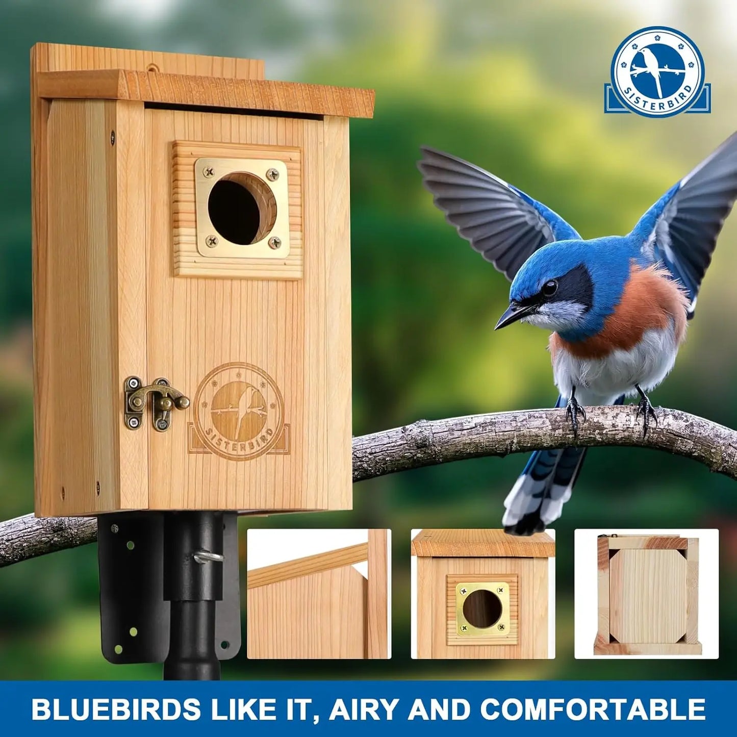 Two Pack Cedar Bird Houses Outdoors With Copper Guard For Bluebirds Wrens
