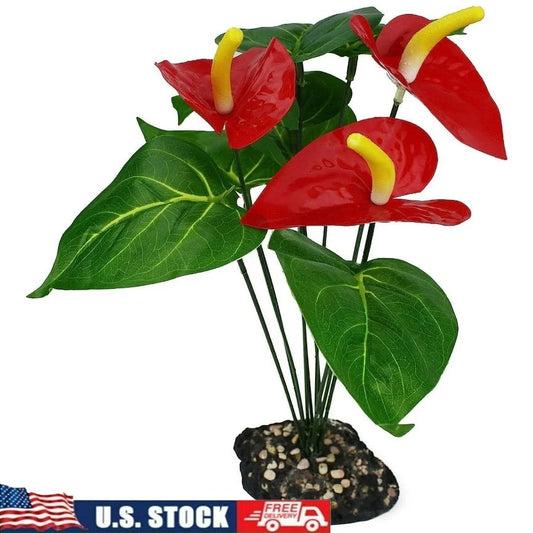 Anthurium Red Green Artificial Plant Aquarium Decor