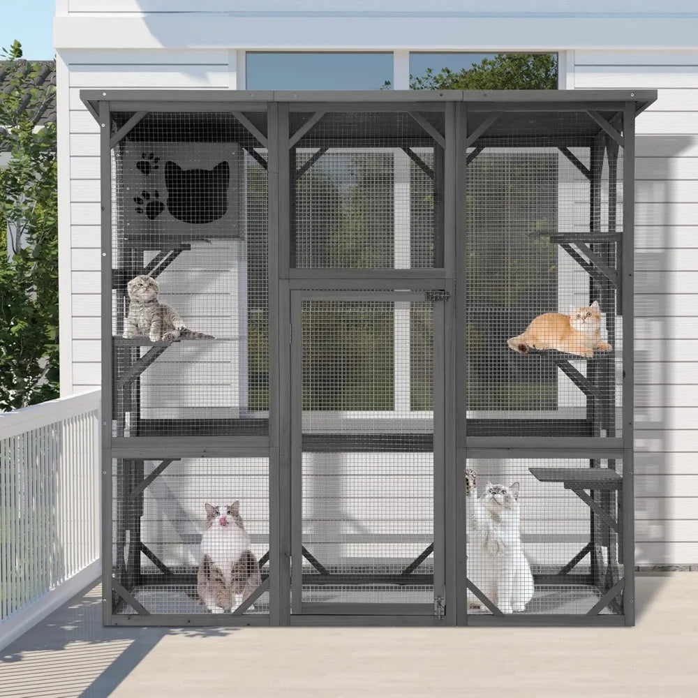 Catio Cat House Cage Enclosure with 5 Platforms and Kennel