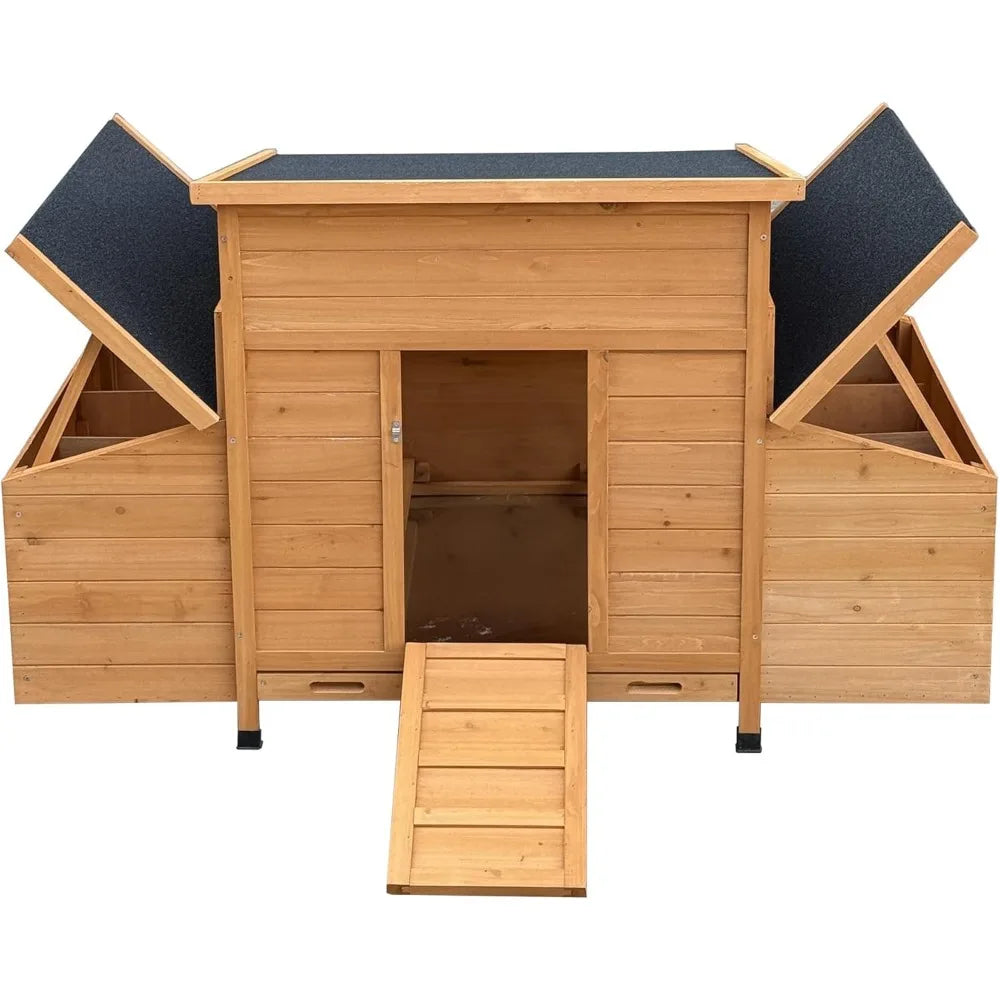 55 Inch Large Wooden Chicken Coop With 6 Nesting Boxes Outdoor Hen House Waterproof Roof