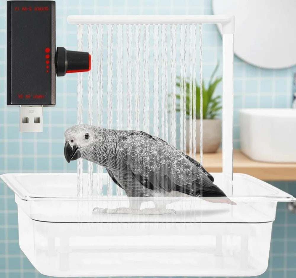USB Electric Bird Bath Adjustable Water Pressure For Parakeets And Cockatoos