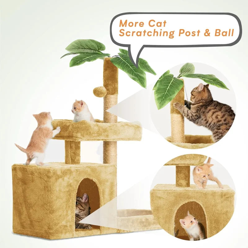 31.5" Cat Tree Tower for Indoor with Green Leaves Design