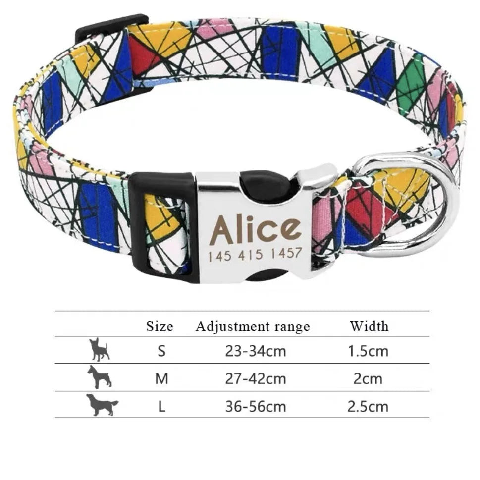 Engraved Dog Collar With Tag Semi Metal Buckle Medium Large