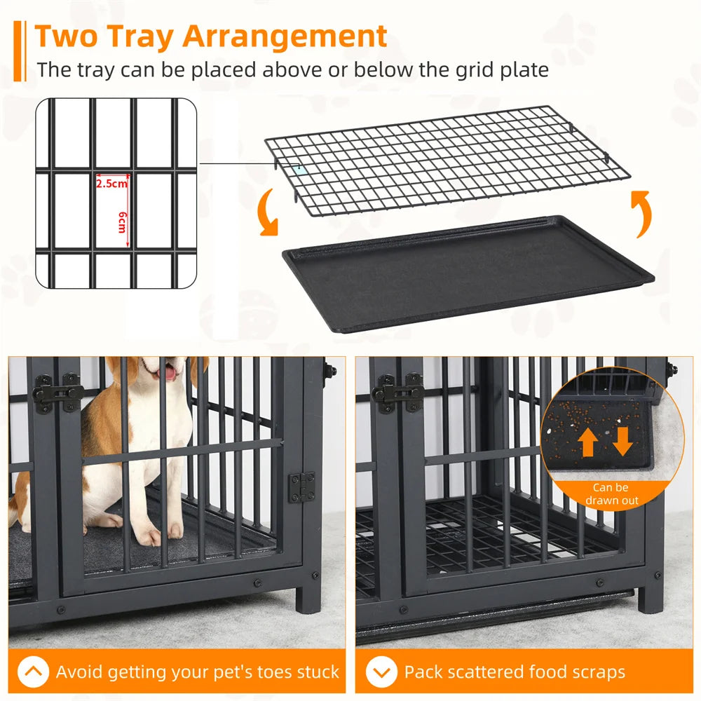 Large Wooden Dog Crate Indoor Furniture Style Elevated Pet Dog Cage Kennel End Table Lattice Playpen with 3 Doors