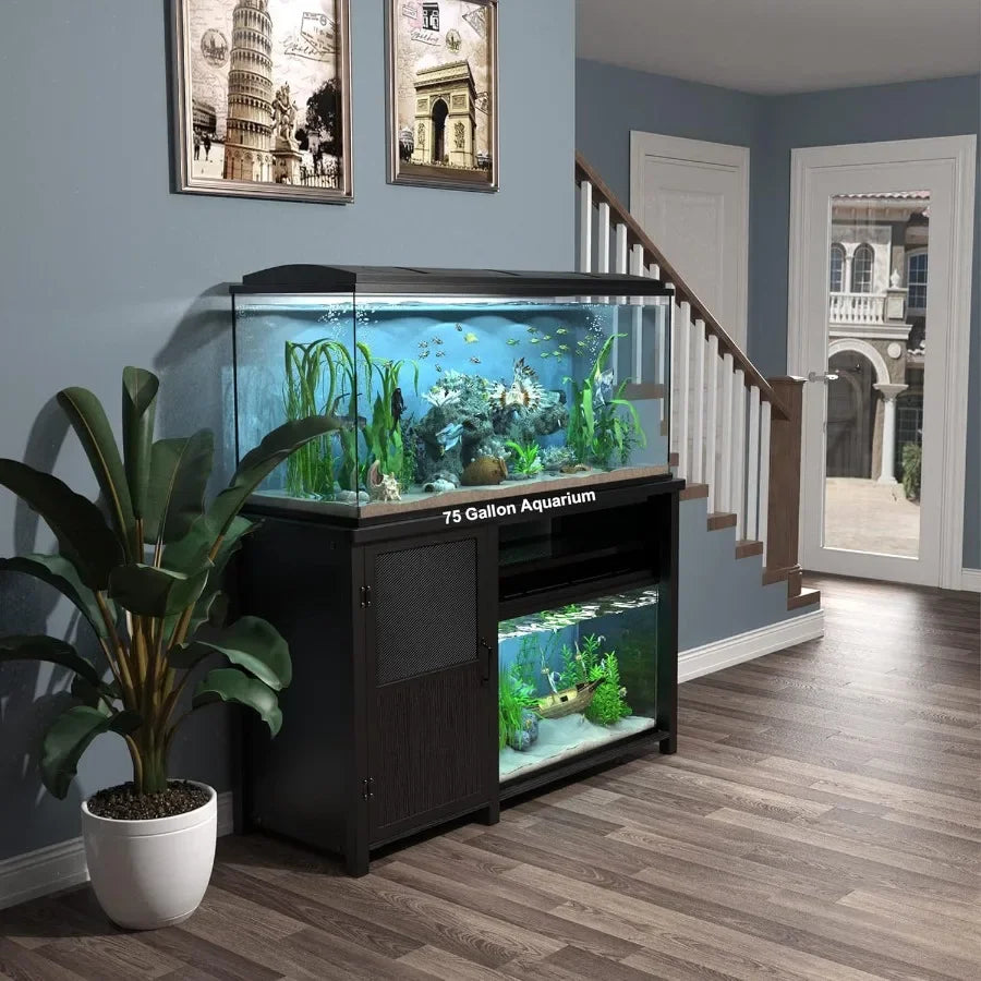 55 To 75 Gallon Aquarium Stand With Cabinet Storage And Heavy Duty Metal Frame 52 Inch Tabletop